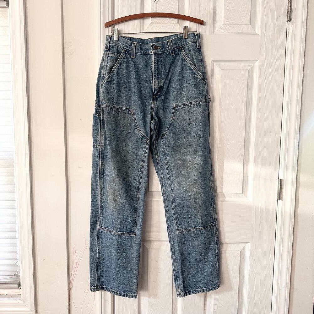 Carhartt Vintage Denim Double Knee Work Jeans Thrashed B73 DST Dungaree Fit 32"